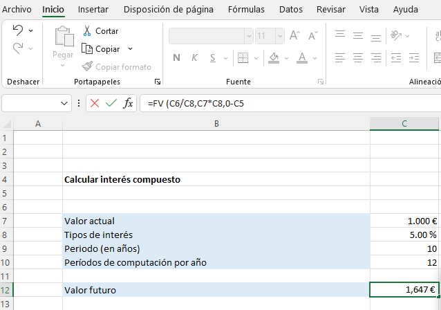 Interes compuesto formula